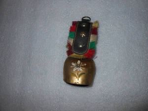 HAND PAINTED BELL Edelweiss Brass Costume Home Vintage 1940s Cow Bell - Picture 1 of 4