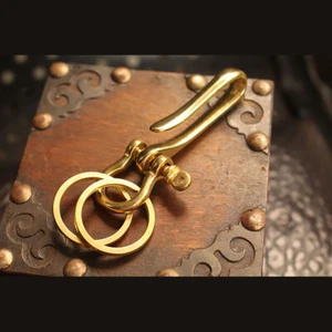 Quality  SOLID BRASS FISHHOOK KEY CHAIN Keyring Shackle Split Ring leathercraft - Picture 1 of 11
