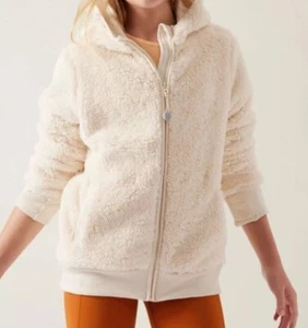 ATHLETA GIRL Ivory Cream So Snug SHERPA LONG SLEEVE FULL ZIP HOODED JACKET XL 14 - Picture 1 of 4