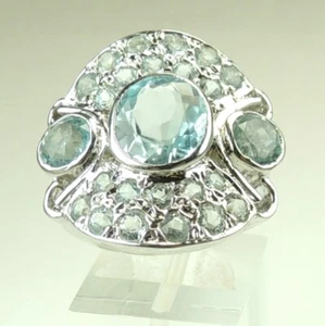 Huge 25 Blue Topaz Ring  Statement Sterling Silver - Picture 1 of 3