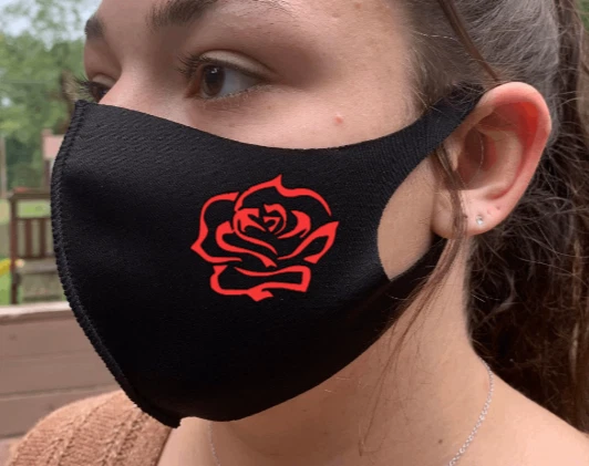 Red Silhouette ROSE Vinyl Black Cloth Stretchy Breathable Facemask - NEW! - Image 1 of 1