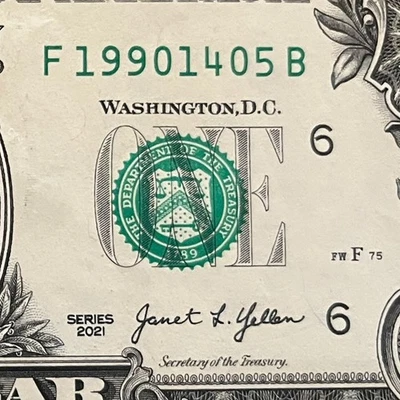 May 14, 1990 (19901405) One Dollar Fancy Serial Number Birthday Note - Image 1 of 3