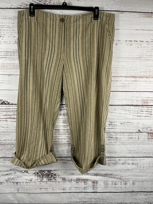 Pantalones JH Collectibles para mujer 18 rayas verdes mezcla de lino capri dobladillo redondo recortado Foto 1 de 4
