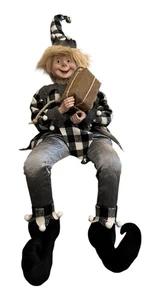 Große 24" Weihnachten Urlaub ELF Figur Regal Sitter schwarz weiß kariert EUC - Bild 1 von 8