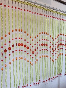 Noren Bead Curtain Flowers Retro Bright Colors Japan - Imagen 1 de 7