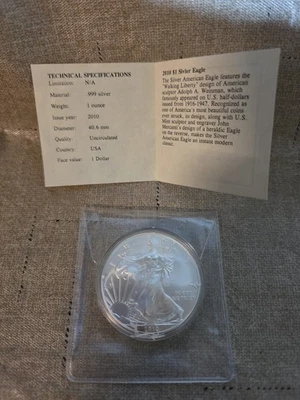 Silver Eagle 2010 con certificado de autenticidad Foto 1 de 3