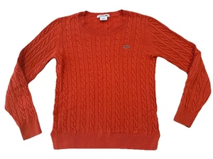 Lacoste Sweater Cotton Orange Fall Classic Cotton Cable Knit Alligator Size 36 - Picture 1 of 7