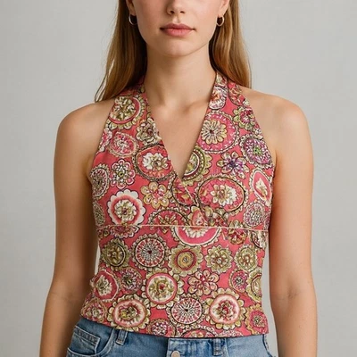 Vtg INC International Y2K Babydoll Cami Tank Top Size M Satin Baby Tee Geometric - Image 1 of 4