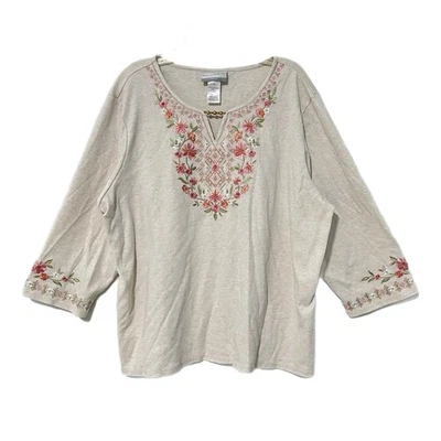 Blusa Alfred Dunner Top Mujer PXL Petite XL Floral Bordada Manga 3/4 Tachuelas Foto 1 de 4