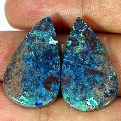 Par de piedras preciosas cabujón pera azurita azul 100 % natural 34,40 quilates 16X27X4 mm Foto 1 de 4
