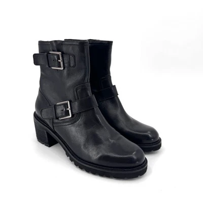 Botas al tobillo de cuero Seychelles Run Free con hebilla de tacón negras para mujer talla 10 Foto 1 de 4