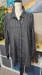 Camisa Abotonada Untuck It For Her Jaime Rayas Blancas y Negras 100% Seda Talla 14 - Imagen 1 de 17