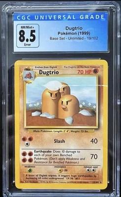 ERROR Dugtrio 19/102 Base Set Unlimited Pokemon Obstruction Misprint CGC 8.5 - Image 1 of 4