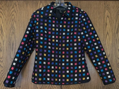 Jaqueta feminina SILKLAND 100% seda com zíper frontal acolchoada com miçangas tamanho P - Imagem 1 de 4