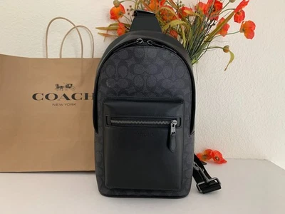NWT Coach CV924 Men's West Pack In Signature Canvas & Leather Charcoal/Black - Image 1 of 4