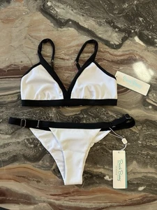 NWT Beach Bunny Presley White & Black Ribbed Triangle Top M & Skimpy Bottoms SM - Picture 1 of 11