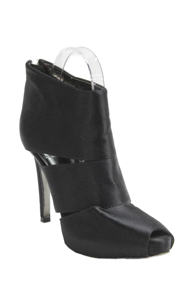 Botines Tory Burch para mujer satinados recortados punta abierta negros talla 7,5 medianos Foto 1 de 4