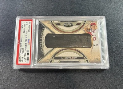 MIKE TROUT PSA 8.5 2015 TOPPS TIER ONE LIMITED LUMBER GAME USED BAT BARREL 1/1 - Image 1 of 2