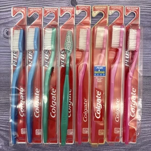 8 NOS Vintage Colgate Plus Toothbrush Diamond 1 Shaped Full Head Medium Bristles - Picture 1 of 14