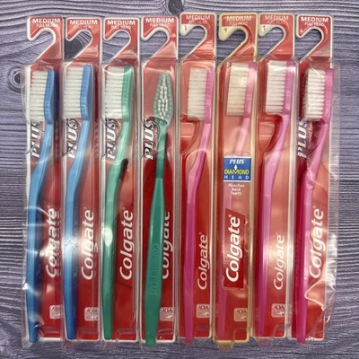 8 NOS Vintage Colgate Plus Toothbrush Diamond 1 Shaped Full Head Medium Bristles - Image 1 of 4