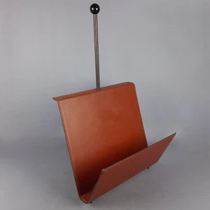Portariviste Porada Design Italiano Cuoio Marrone E Metallo Vintage Anni '80 - Imagen 1 de 12