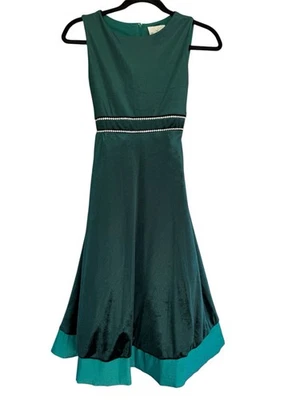 Rare Editions Girls Green Velvet Holiday Dress Sz 14 Formal Party Rhinestones - Image 1 of 4