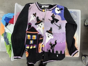 Storybook Knits Cardigan Sweater Sz S Embroidered 3D Knit Halloween Cotton Ramie - Picture 1 of 3
