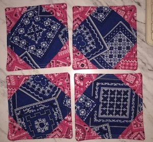 Handgefertigte Becher Teppiche Hellrosa & Königsblau Bandana Stil Baumwollstoff/4er Set - Bild 1 von 3
