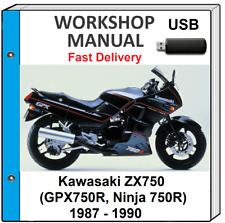 KAWASAKI NINJA 750R ZX750 GPX750R 1987 - 1990 SERVICE REPAIR SHOP MANUAL USB