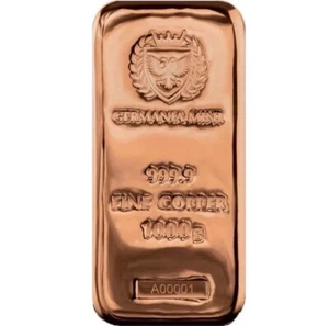 Copper-1 Kilo-Germania Mint Cast Bar 1000 grams-Box Holographic Serial-See Dscpt - Picture 1 of 5
