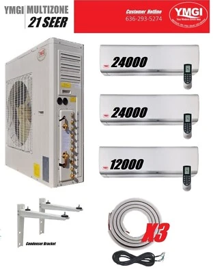 YMGI 60000 BTU 5 Ton 3 Zone Ductless Mini Split AC System 3 Rooms setup Heat Pum - Image 1 of 4