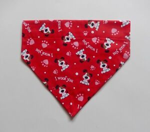 VALENTINE'S DAY "WOOF" DOGS ON RED DOG SCARF/BANDANA--S, M, L