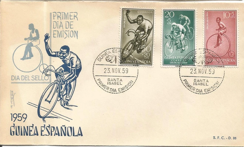 FDC Spain Guinea Stamp day 1959 / cicling - Image 1 of 1