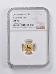 MS70 2018-P Australia $5 Gold Year Of The Dog 1/20 Oz. .999 Fine Gold NGC *2953 - Picture 1 of 3