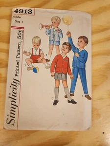 Vintage Simplicity Pattern 4913 Size1 Boys Jacket,Shirt, Pants In Two Lengths - Picture 1 of 2