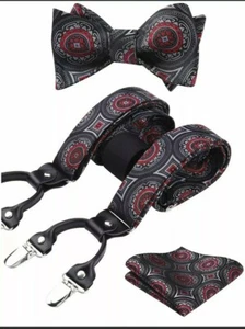 HISDERN Mens Floral Paisley Suspenders Strong 6 Clips Y-Back Adjustable Trouser  - Picture 1 of 4