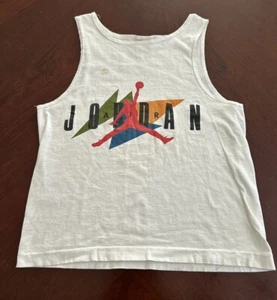 VINTAGE NIKE AIR JORDAN SLEEVELESS TANK TOP SHIRT WHITE COTTON YOUTH SIZE M - Picture 1 of 8