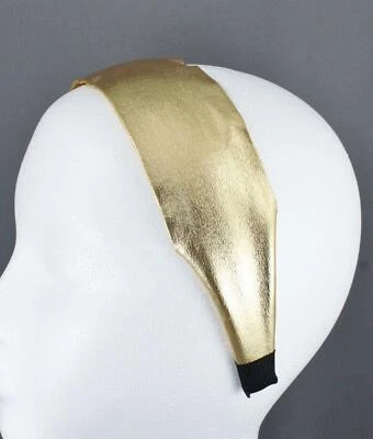 Gold faux leather fabric headband super extra wide hair band accessory - Image 1 of 4