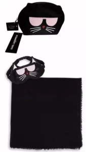 KARL LAGERFELD 3 PIECE TRAVEL SET: SLEEP MASK, BAG, & WRAP BLACK NWT $98 - Picture 1 of 10