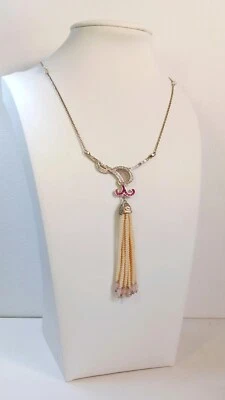 Hurrem Sultana Necklace & Pendant 100% Real Silver Majorca Pearl & Ruby Tassel - Image 1 of 4