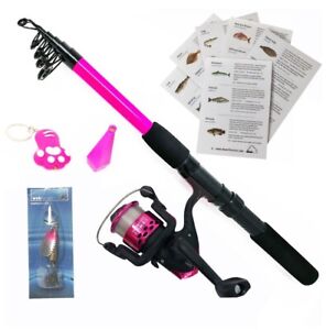 Fladen Junior Tele Fishing Rod & Reel Combo with Fish Guide & Spinner - Pink Cat
