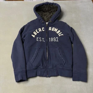 Abercrombie Fitch Hoodie Womens Large Wolf Jaw Jacket Distressed Faux Fur Y2K - Picture 1 of 7