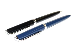 New Montblanc PIX Black & Blue Ballpoint Pen Set Platinum Trim 117086 - Picture 1 of 4