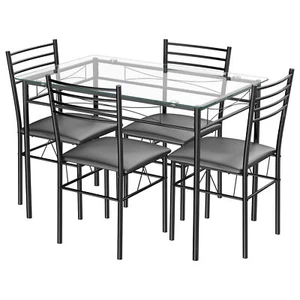 5 PC Dining Set Glass Top Table and 4 Chairs Kitchen Room Furniture - Picture 1 of 10
