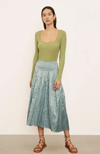 Vince Women's Smocked Tiered Metal Blue Midi Skirt Sz XL - Picture 1 of 5