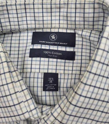 Hart Shaffner Marx Long Sleeve Shirt White Gray Blue Plaid Men 16.5 (35) Cotton - Image 1 of 4