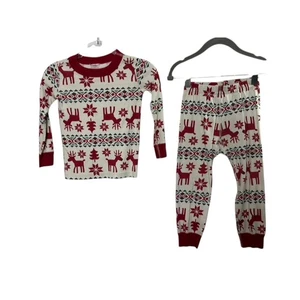 Hanna Andersson Red & White Reindeer Long Sleeve Pajama Set Size 3 3T - Picture 1 of 5