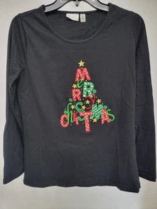 Kim Rogers Women's T-Shirt Size Medium Christmas Embellished Long Sleeve Black - Picture 1 of 6