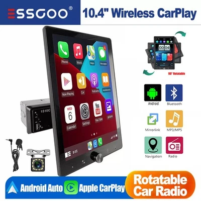 10.4" Wireless Apple CarPlay Android Auto Single 1 DIN Car Stereo Radio +MIC&CAM - Image 1 of 4