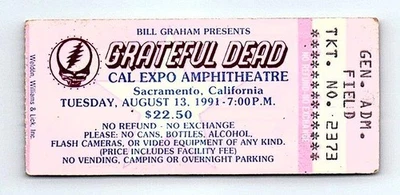 Grateful Dead Mail Order Concert Ticket Stub August 13 1991 Sacramento CA - Image 1 of 2